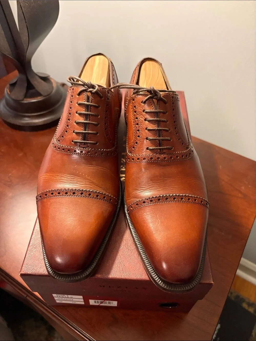 Mezlan Tan Leather Cap-Toe Brogue Oxfords